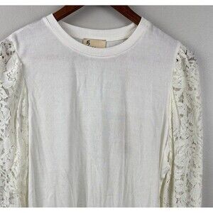 NWT Elie Tahari Long White Star Top Sz M Lace Sleeves Modal Stretch Body Cotton